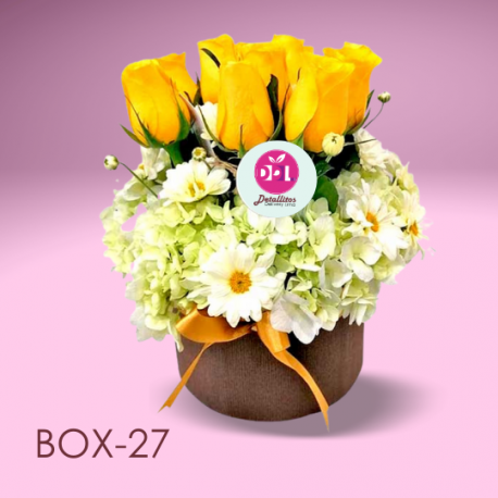 Box de 8 rosas, hortensias y margaritas