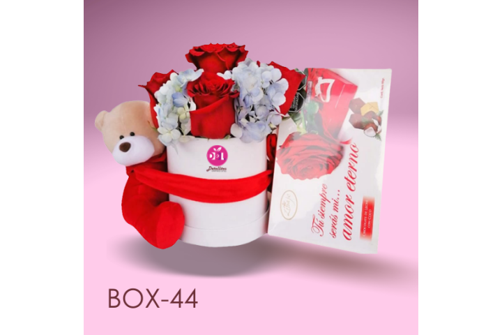 Box 6 Rosas, Hortensias, peluche y chocolate