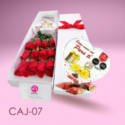 Caja de 12 Rosas y Chocolate Linaje
