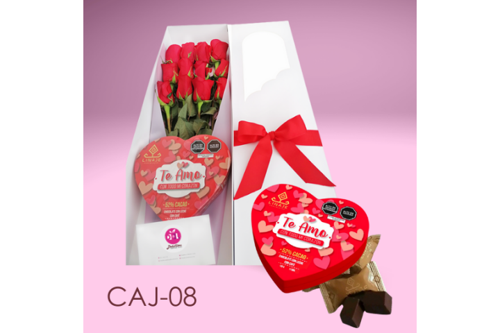 Caja de 12 rosas y chocolate Linaje