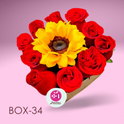 Box De 10 Rosas y Un Girasol