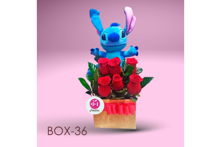 Box De 6 Rosas y Peluche